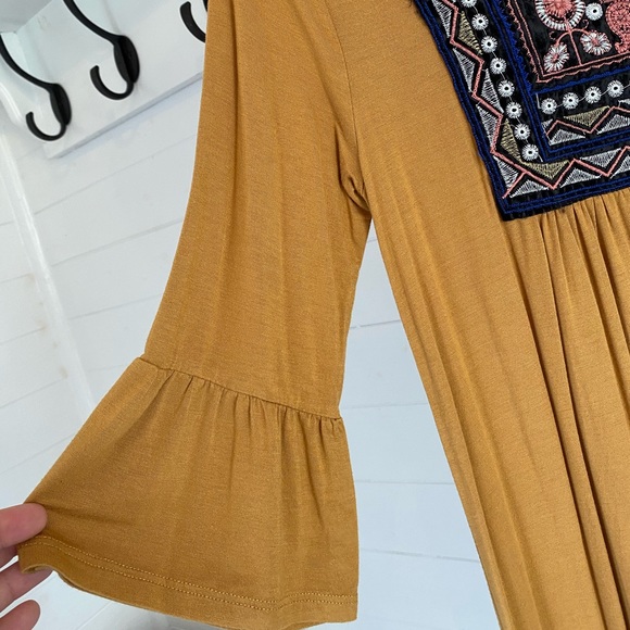 Flamingo Urban Tribal Mustard MIDI Dress SZ Small - Picture 3 of 4